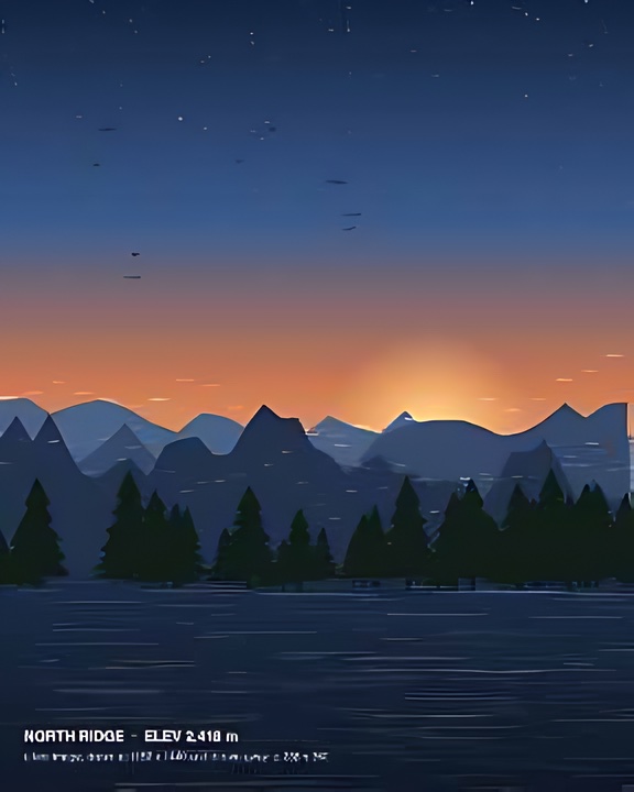 The same image after OpenPixels enlarged it: the ridgeline, the trees and the small caption text are all legible.